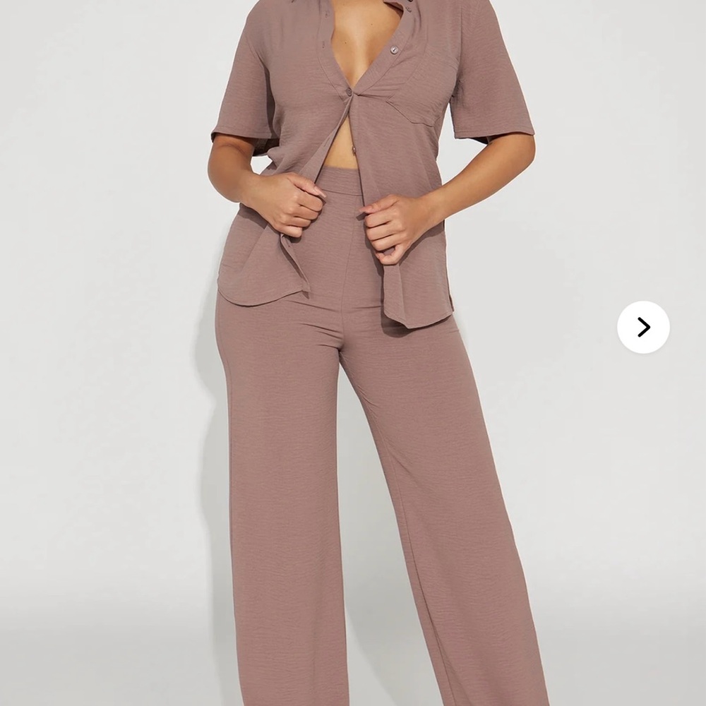 Fashion Nova 2 Piece Set Mauve Button-Up Top and Pants Set
